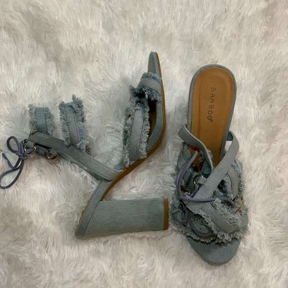Denim Strappy Sandals - Picture 1 of 3